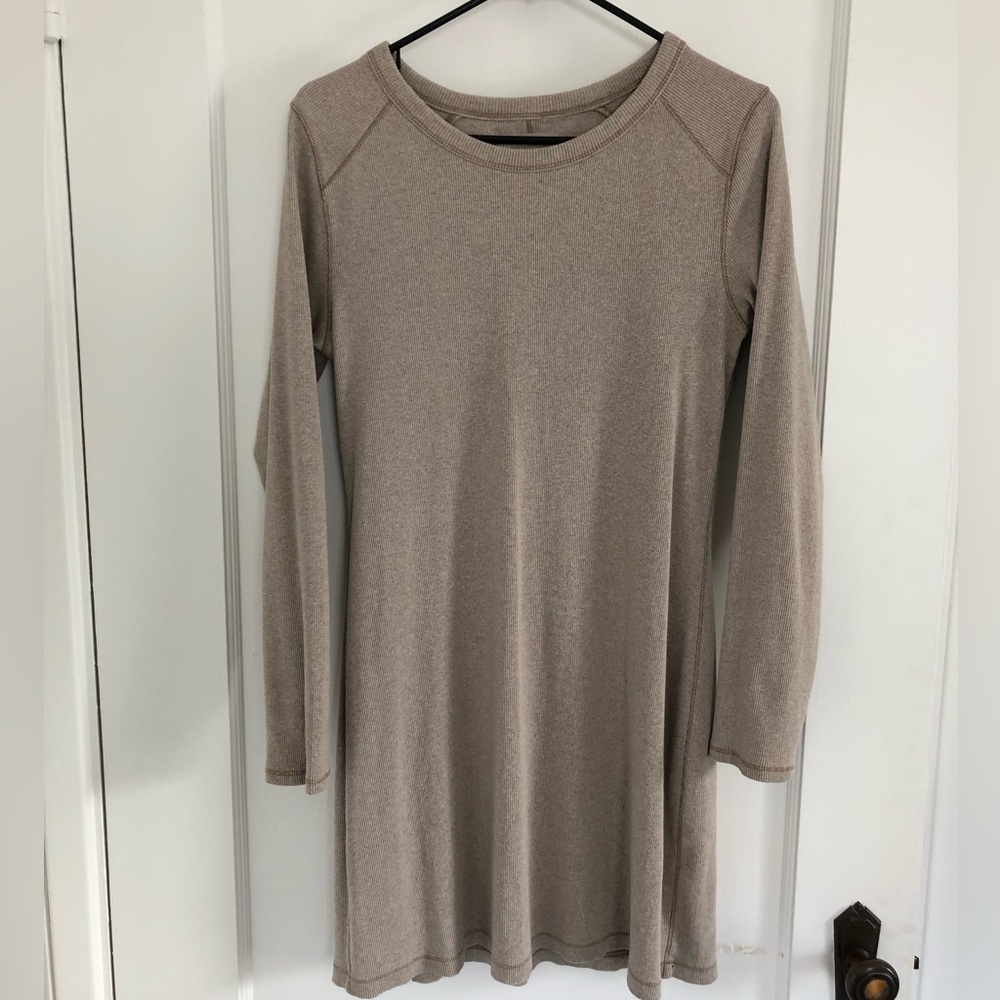 Everlane basic organic cotton ribbed long sleeve crew neck shift dress.